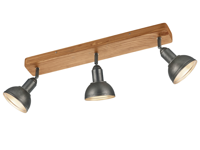 Holzbalken Deckenstrahler DELHI Silber Antik 3-flammig, Breite 58cm