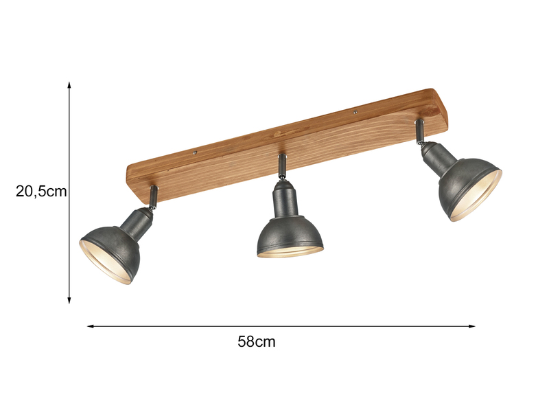 Holzbalken Deckenstrahler DELHI Silber Antik 3-flammig, Breite 58cm
