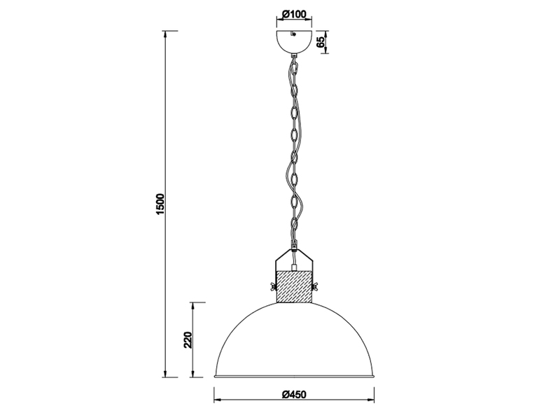 Große Pendelleuchte DELHI mit Metall Lampenschirm und Holzelement, Ø 45cm
