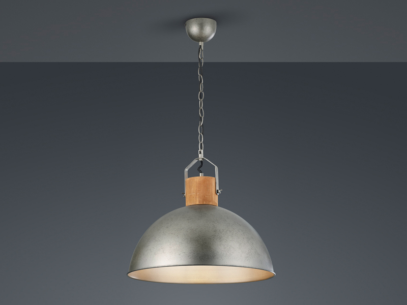 Pendelleuchte DELHI mit Metall Lampenschirm und Holzelement, Ø 45cm