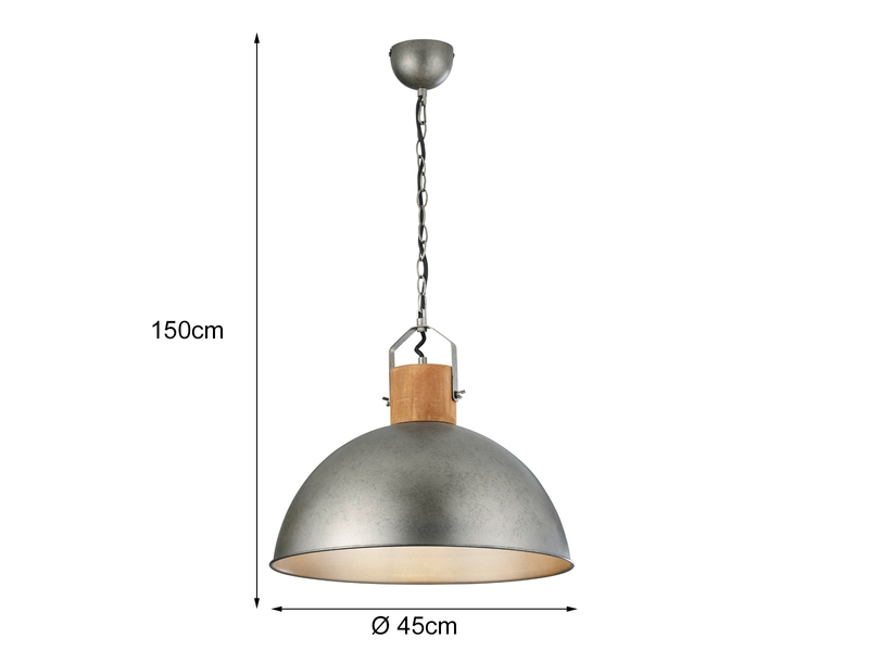 Große Pendelleuchte DELHI mit Metall Lampenschirm und Holzelement, Ø 45cm