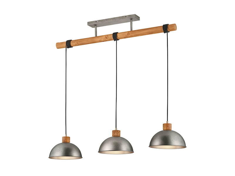 Holzbalken Pendelleuchte DELHI 3-flammig lang, Höhe 150 - 210cm, Breite: 107,5cm