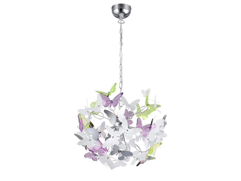 Verspielte LED Pendelleuchte 4 flammig mit bunten Schmetterlingen, Ø 50cm