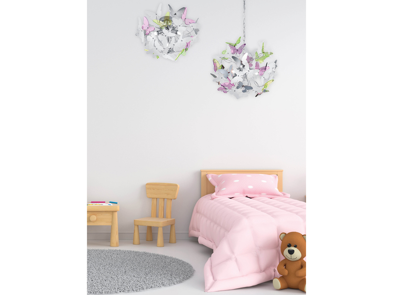 Verspielte LED Pendelleuchte 4 flammig mit bunten Schmetterlingen, Ø 50cm