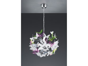 Verspielte LED Pendelleuchte 4 flammig mit bunten Schmetterlingen, Ø 50cm