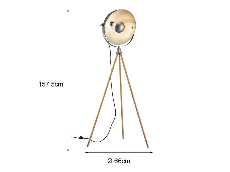 Dreibein Stehleuchte DELHI mit schwenkbarem Reflektor, H: 157cm