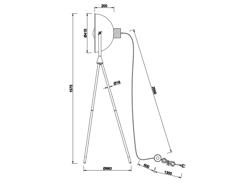 Dreibein Stehleuchte DELHI mit schwenkbarem Reflektor, H: 157cm