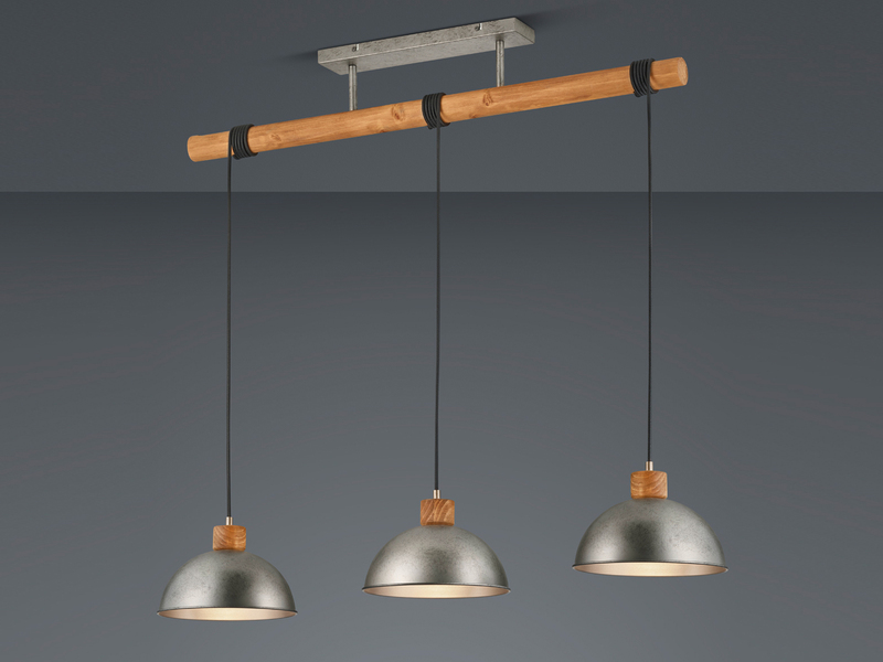 LED Holzbalken Pendelleuchte 3-flammig lang, Höhe 150 - 210cm, Breite: 107,5cm