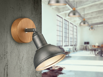 LED Wandstrahler Holz & Metall Silber Antik, Breite 11,5cm