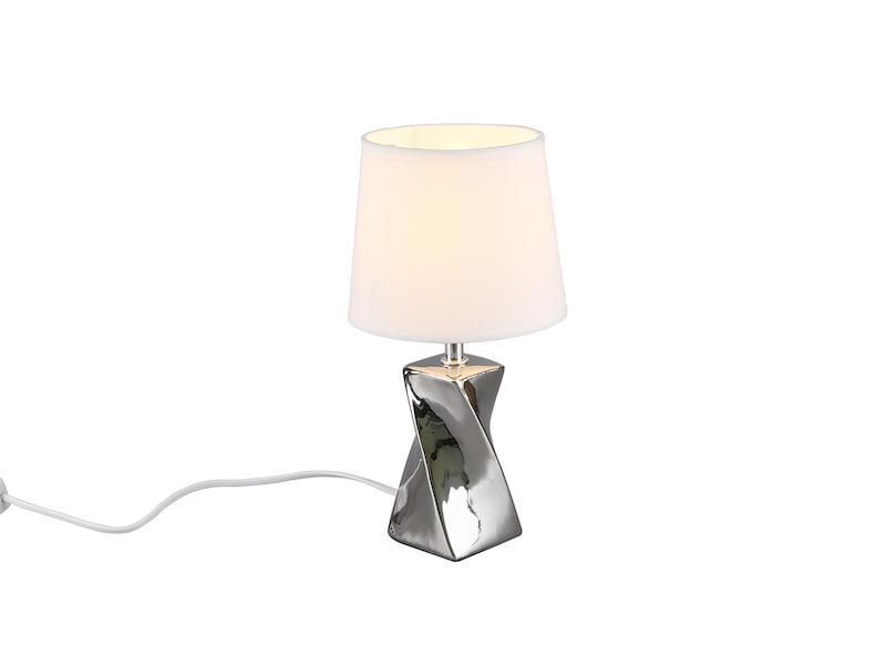 Keramik Tischleuchte ABEBA Stoffschirm in Silber/Weiß,  Höhe 28,5cm