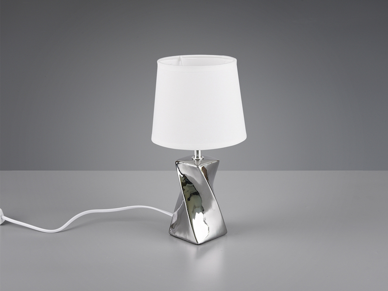 Keramik Tischleuchte ABEBA Stoffschirm in Silber/Weiß,  Höhe 28,5cm