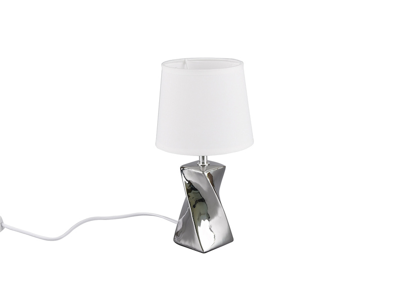 Keramik Tischleuchte ABEBA Stoffschirm in Silber/Weiß,  Höhe 28,5cm