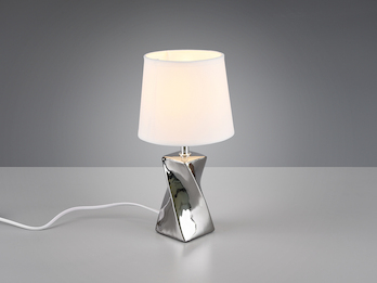Keramik Tischleuchte ABEBA Stoffschirm in silber/weiß,  Höhe 28,5cm