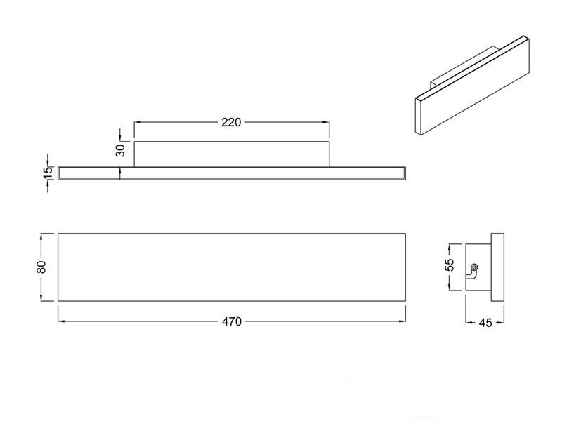 Flache LED Wandleuchte CONCHA Up and Down Anthrazit - 3 Stufen Dimmer, B: 47cm