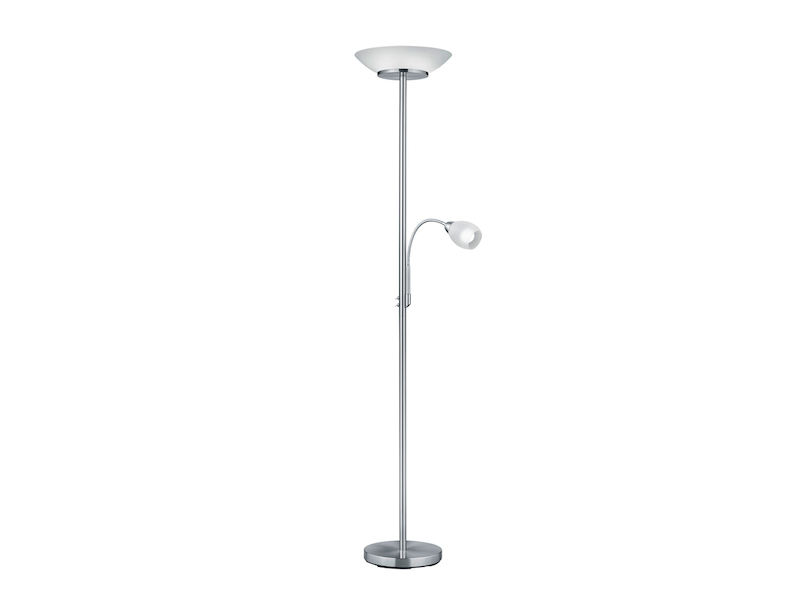 Deckenfluter GERRY mit Flex Leselampe, Silber & Glasschirm Weiß, Höhe 180cm