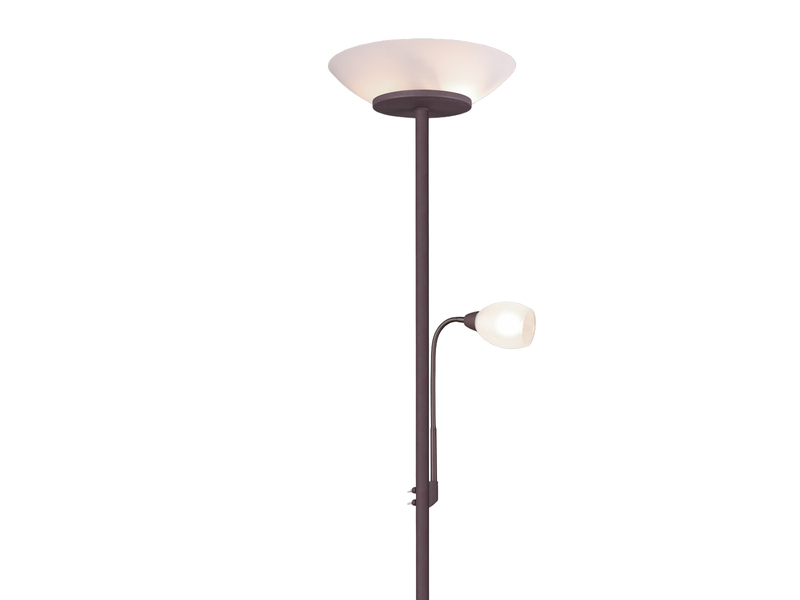 Deckenfluter GERRY mit Flex Leselampe, Rostoptik & Glas Weiß, Höhe 180cm
