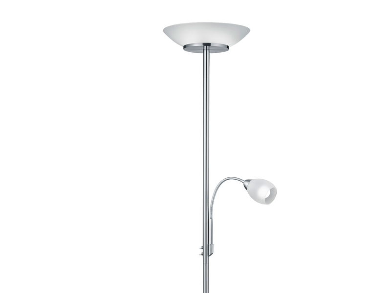 LED Deckenfluter mit Flexarm Leselampe, Silber & Glasschirme weiß, H: 180cm