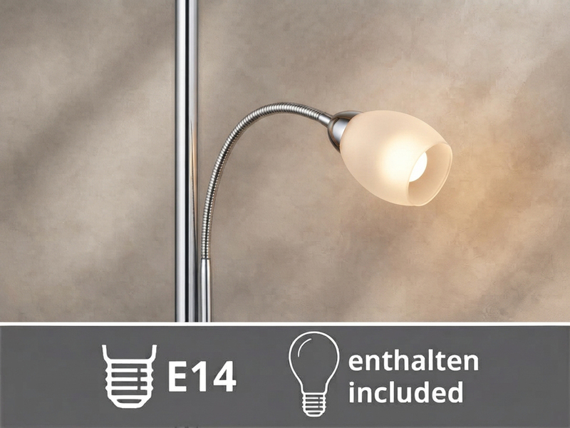 LED Deckenfluter mit Leselampe, Silber & Glasschirme weiß, Höhe 180cm
