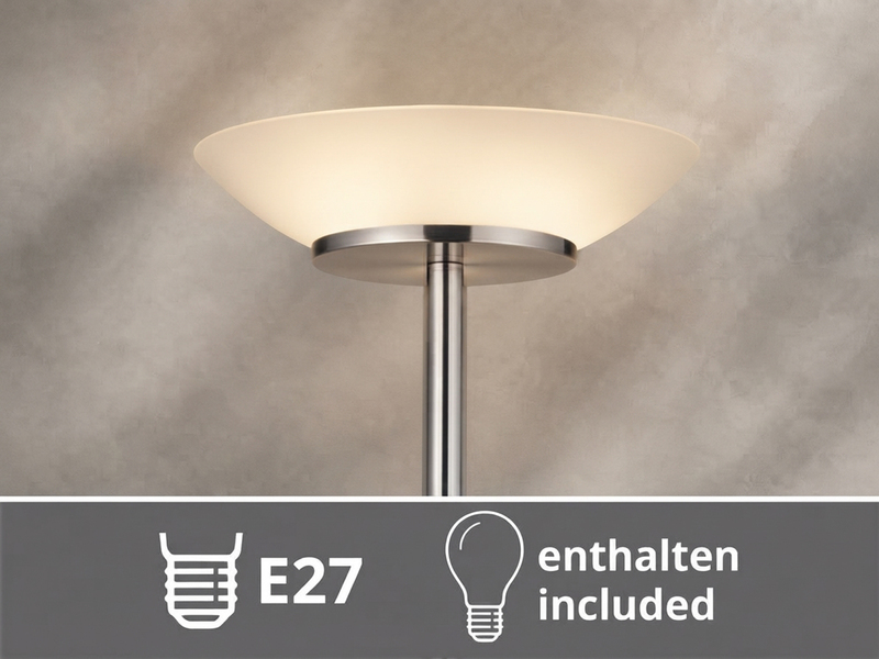 LED Deckenfluter mit Leselampe, Silber & Glasschirme weiß, Höhe 180cm