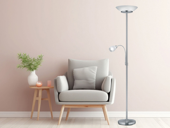 LED Deckenfluter mit Leselampe, Silber & Glasschirme weiß, Höhe 180cm