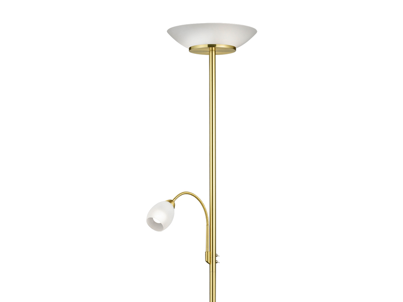 LED Deckenfluter mit Leselampe, Messing & Glasschirme weiß, Höhe 180cm