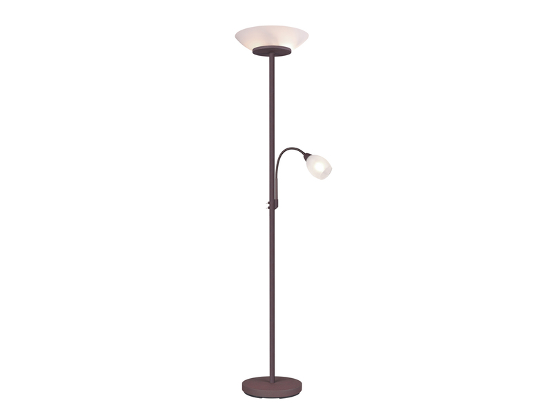 LED Deckenfluter mit Leselampe, Rostoptik & Glasschirme weiß, Höhe 180cm