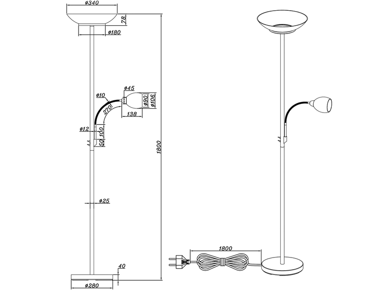 LED Deckenfluter mit Leselampe, Rostoptik & Glasschirme weiß, Höhe 180cm