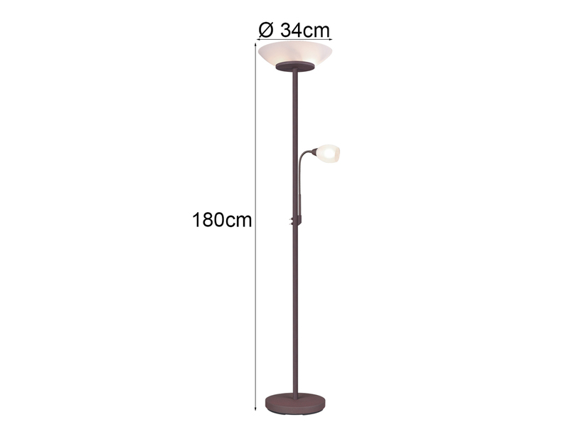 LED Deckenfluter mit Leselampe, Rostoptik & Glasschirme weiß, Höhe 180cm