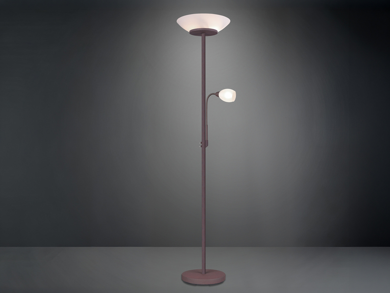 LED Deckenfluter mit Leselampe, Rostoptik & Glasschirme weiß, Höhe 180cm