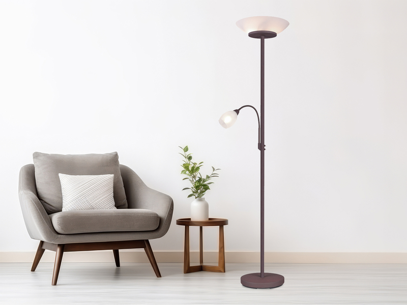 LED Deckenfluter mit Leselampe, Rostoptik & Glasschirme weiß, Höhe 180cm