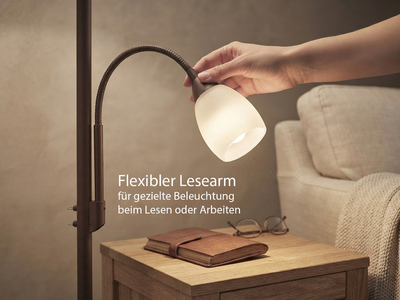 LED Deckenfluter mit Leselampe, Rostoptik & Glasschirme weiß, Höhe 180cm