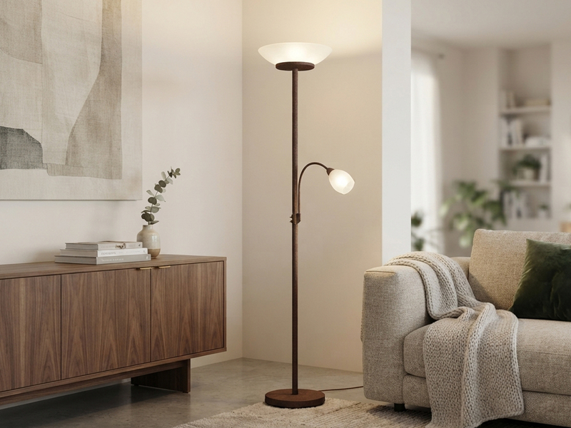 LED Deckenfluter mit Leselampe, Rostoptik & Glasschirme weiß, Höhe 180cm