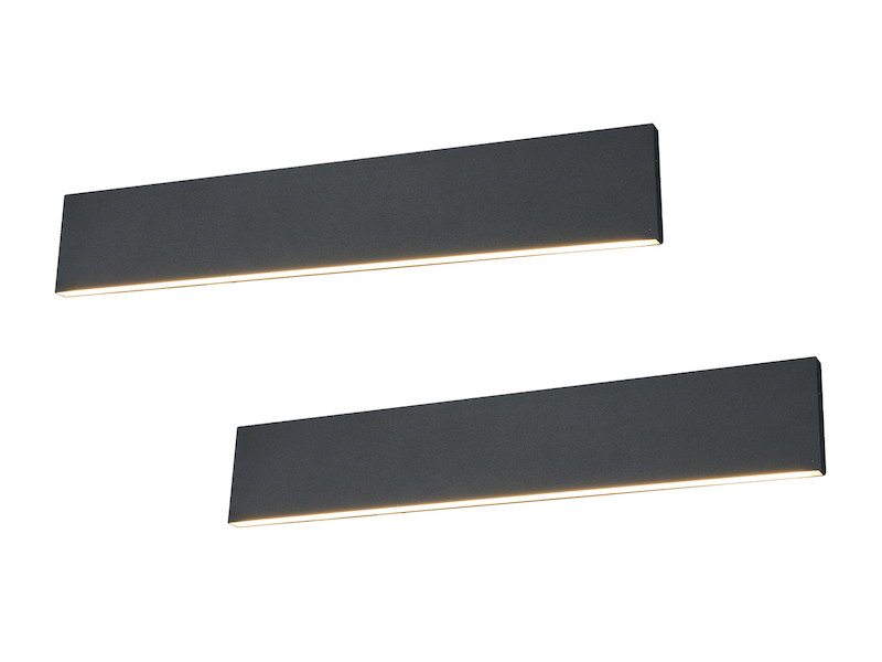 2er Set Flache LED Wandleuchten Up & Down Anthrazit 3 Stufen Dimmer, Breite 47cm