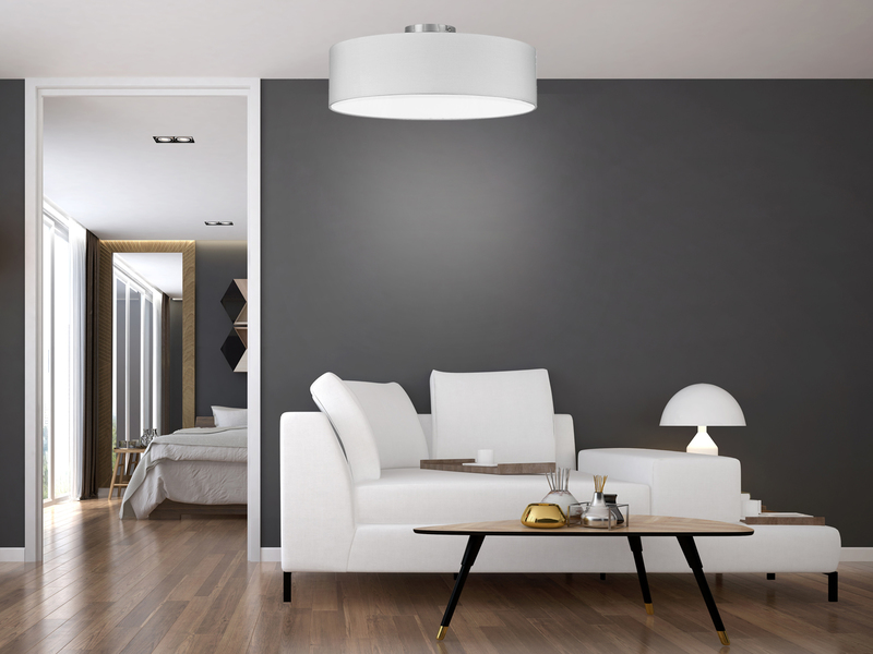Runde Deckenleuchte Lampenschirm Stoff in Weiß schöne Wohnzimmerlampe