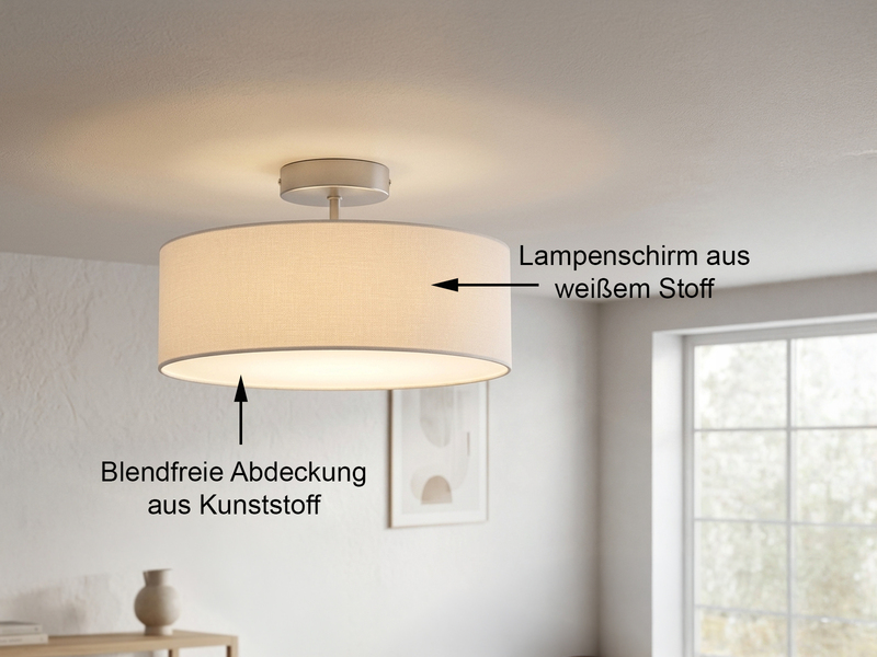 Runde zeitlose Deckenleuchte CALMA mit Stoffschirm in Weiß Ø 30cm
