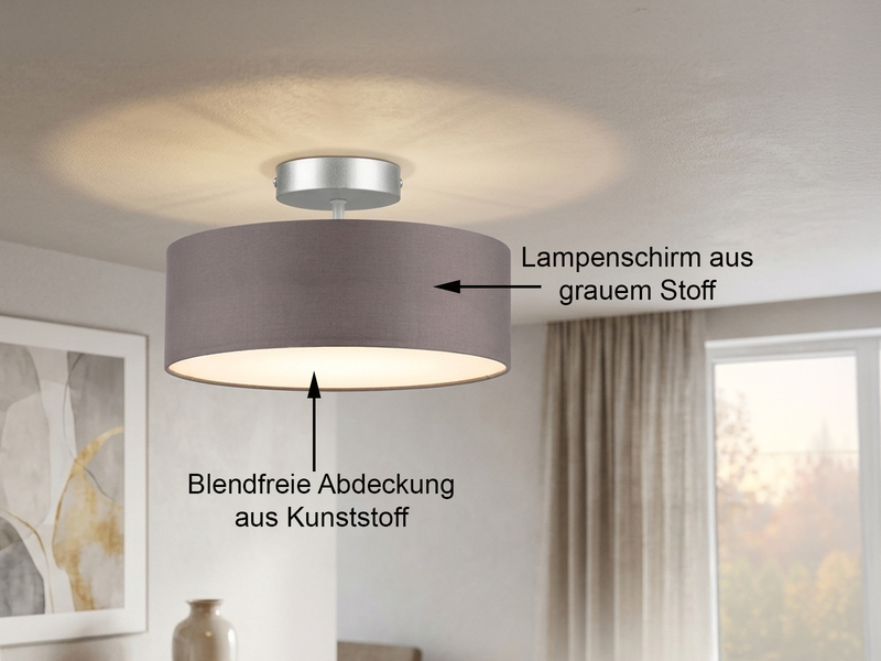 Runde zeitlose Deckenleuchte CALMA mit Stoffschirm in Braun-Grau Ø 30cm