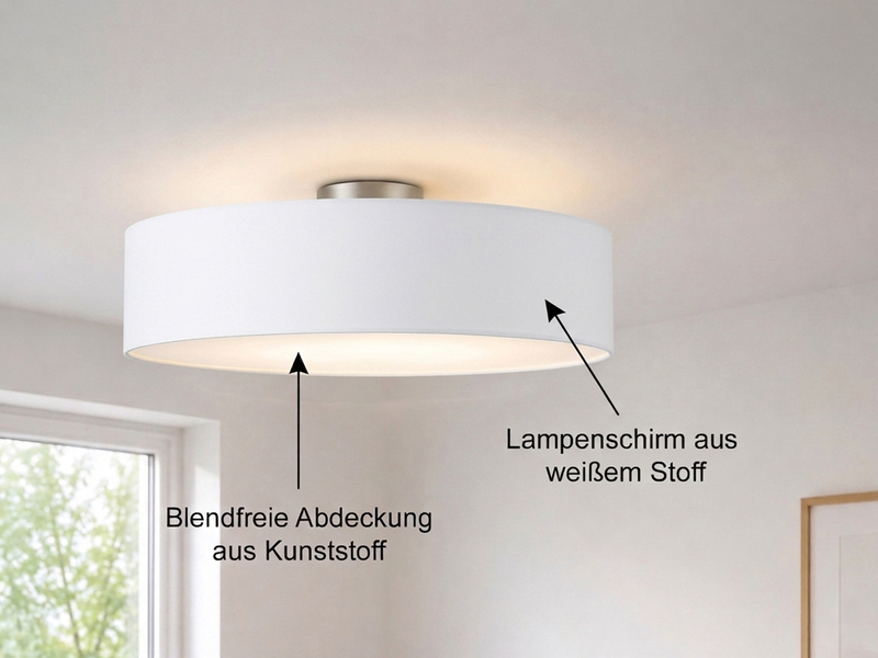 Runde zeitlose Deckenleuchte CALMA mit Stoffschirm in Weiß Ø 50cm