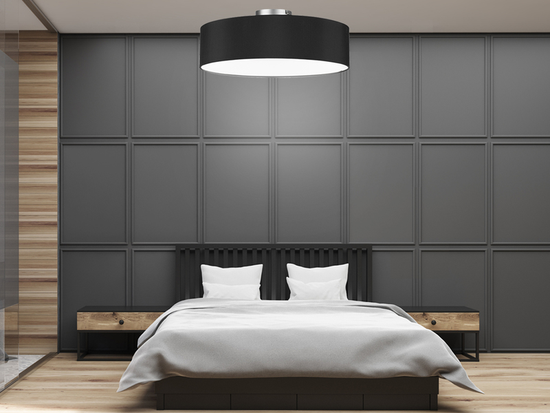 Runde Deckenleuchte Lampenschirm Stoff in Schwarz fürs Schlafzimmer