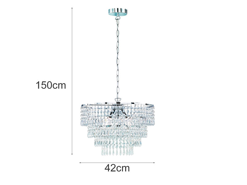 LED Kronleuchter Chrom mit Kristall Behang aus Acryl 3 flammig, Ø42cm