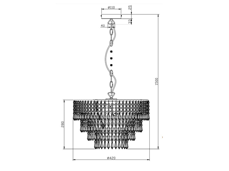 LED Kronleuchter Silber Chrom mit Kristall Behang aus Acryl Ø 42cm