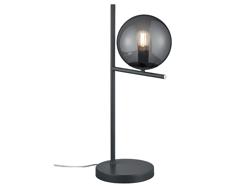 Design Tischleuchte PURE Anthrazit Lampenschirm Glaskugel Rauchfarbig, Höhe 52cm