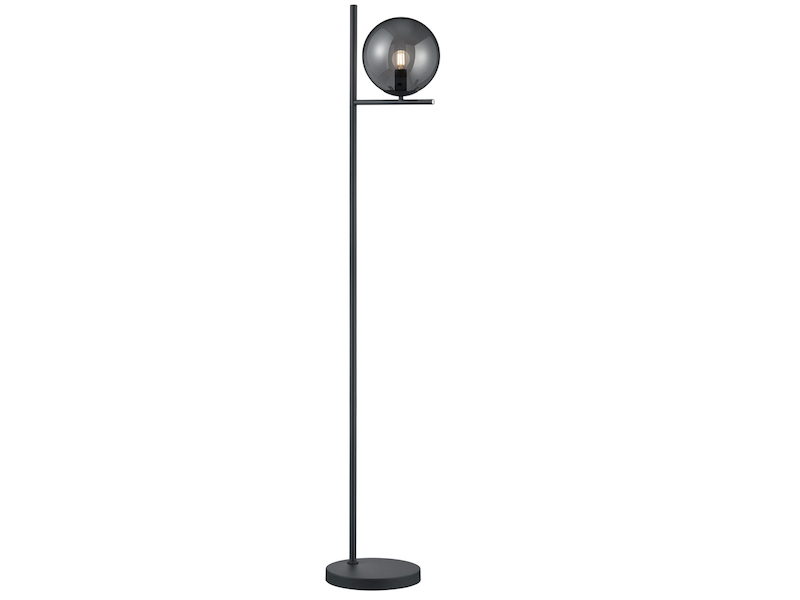 Design Stehleuchte PURE Anthrazit mit Lampenschirm Glaskugel Rauchfarbig, 150cm