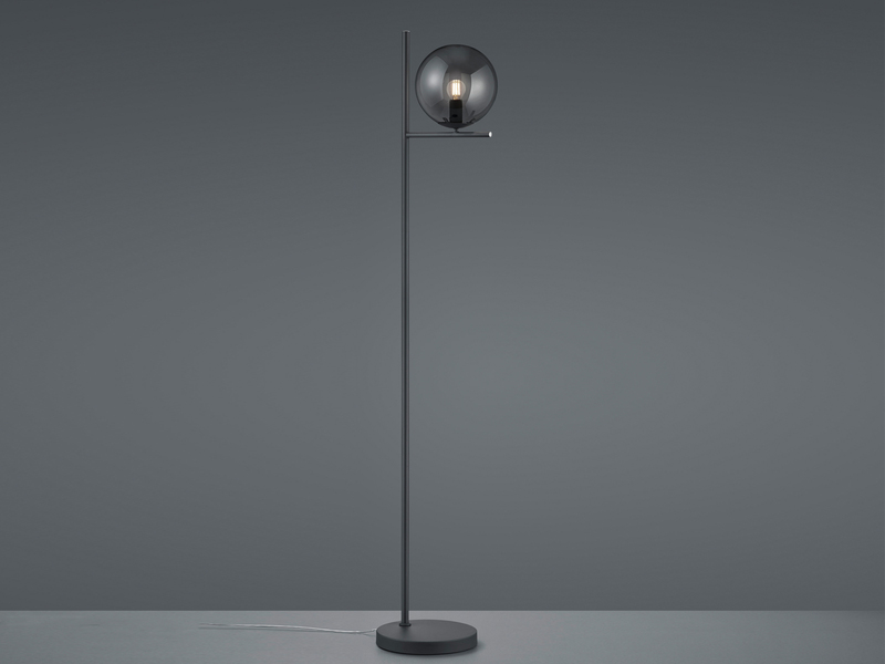 Design Stehleuchte PURE Anthrazit mit Lampenschirm Glaskugel Rauchfarbig, 150cm