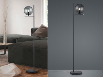 Design Stehleuchte PURE Anthrazit mit Lampenschirm Glaskugel Rauchfarbig, 150cm