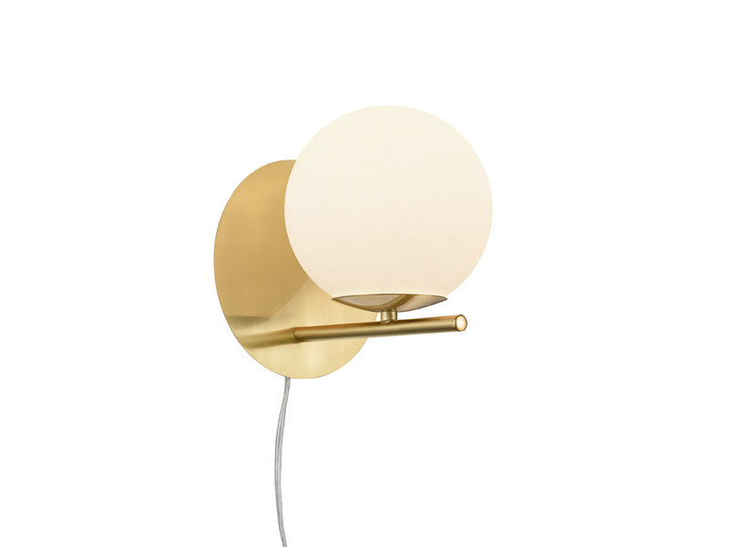 LED Wandleuchte mit Schalter, Kabel und Stecker, Glaskugel Weiß, Höhe 21cm