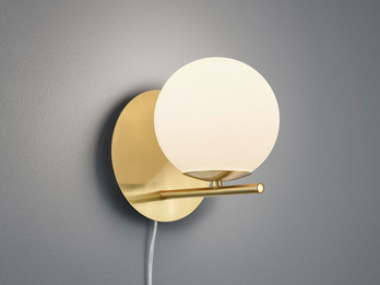LED Wandleuchte mit Schalter, Kabel und Stecker, Glaskugel Weiß, Höhe 21cm