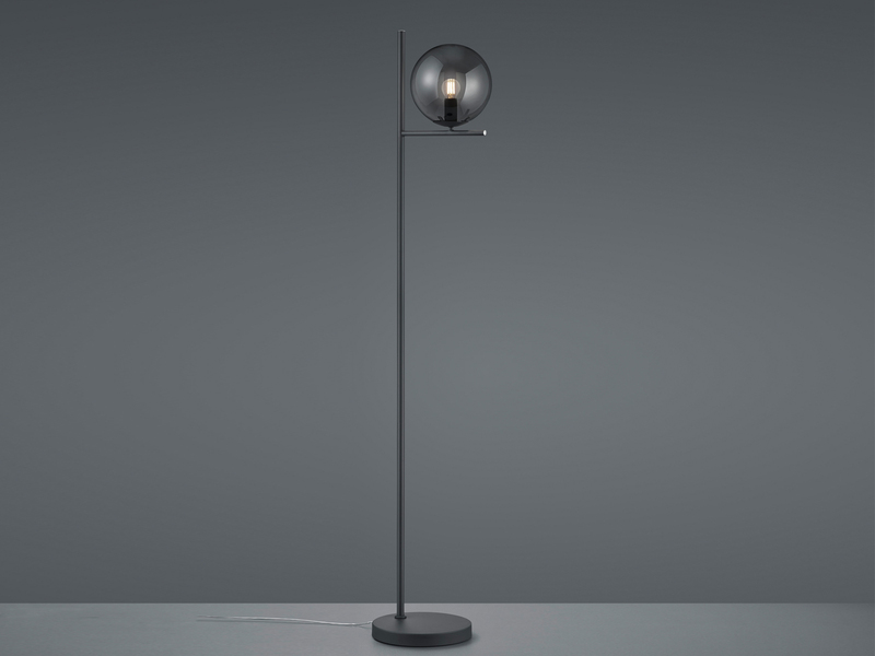 Design LED Stehleuchte in Anthrazit mit Lampenschirm Glaskugel Rauchfarbig