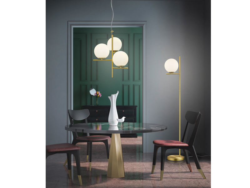 LED Pendelleuchte in Messing 3-flammig mit Glaskugeln Opal Weiß, Ø 40cm
