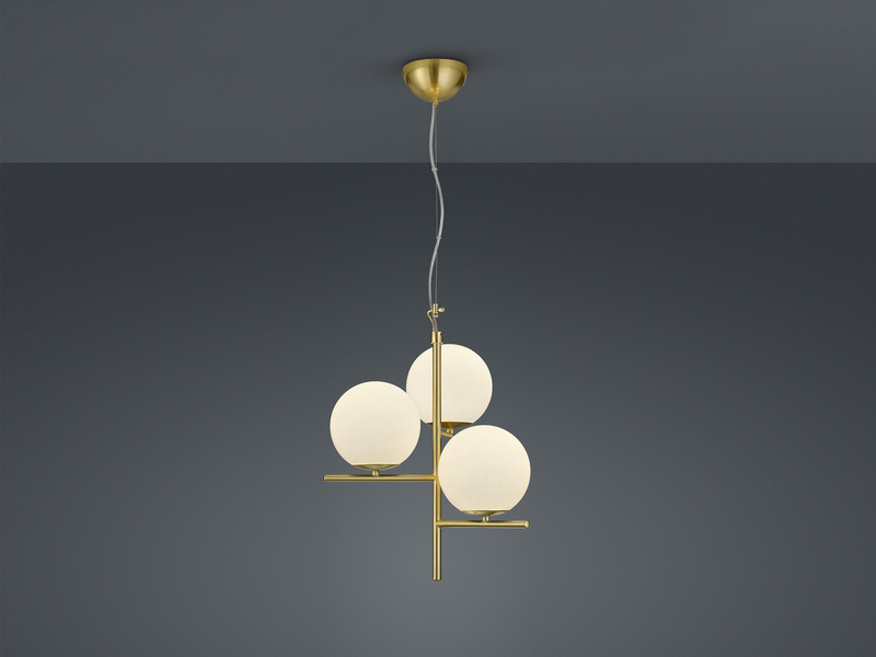 LED Pendelleuchte in Messing 3-flammig mit Glaskugeln Opal Weiß, Ø 40cm