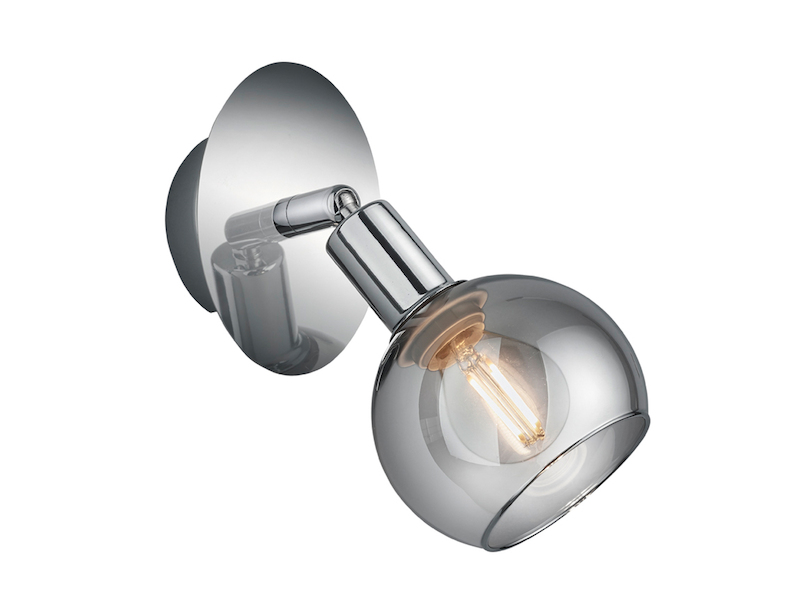 Wandstrahler BREST 1-flammig Chrom mit Rauchglas, Breite 9cm